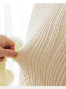 1pc Elegant Wave Pattern Jacquard Chair Cover, High-End Home Use, Suitable For Various Occasions,Fall Decor,Autumn Decor,Room Decor