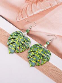 1 Pair New Fashion Acrylic Relievo Printing Yellow Green Turtle Back Bamboo Leaf Earrings For Women Aesthetic Casual Vacation Style 2025 Lightness Jewelry