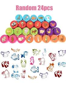 Set de 6/12/24/36 sellos de animales de dibujos animados lindos para sellos de tinta autentintable, fáciles de sostener, tinta lavable para manualidades DIY y recuerdos de fiestas (aleatorios)