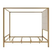 MERAX Modern Gold Canopy Bed With Tall Linen Fabric Upholstered Headboard Metal 4-Poster Bed Frame, Box Spring Needed, Queen - Vàng + Nâu (Cỡ Queen) - Xem 7