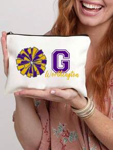 Customizable Cheer, Cheerleader Bag, Cosmetic Bag, Cheer Gift, Cheerleader Gift, Gift For Her - Durable, Machine Washable, Lightweight Travel Accessory With White Color Option - Perfect Gift Or Girls Sports Team Makeup Pouch