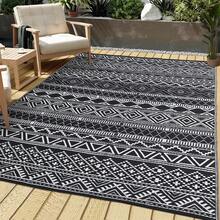 Outdoor Rug Bohemian Style Outdoor Rug Double-Sided Reversible Plastic Straw Rug Easy To Clean For Balcony Beach Deck Patio Picnic RV Camping - Black and White - View 1
