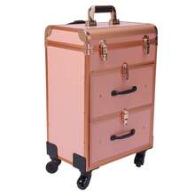 Trolley per il trucco con ruote, grande trolley per cosmetici con serrature, borsa per il trucco con divisori, organizer per cosmetici per trucco e nail art in viaggio, per acconciature.