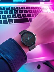 BIDEN Reloj de cuarzo para hombres BIDEN, correa de malla de acero inoxidable ultrafina, estilo de negocios casual, adecuado para uso diario, regalo para vacaciones y cumpleaños