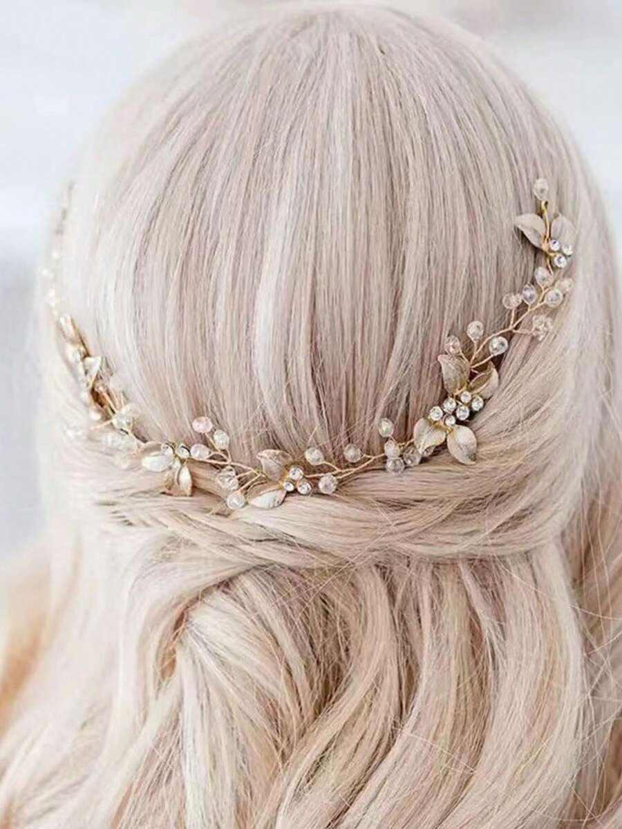 1pc Vintage Floral & Leaf Design Hair Comb, Luxury Elegant Bridal Wedding Hair Accessory, Suitable For Daily Hairstyles, Wedding Bride, Birthday Party, Performance