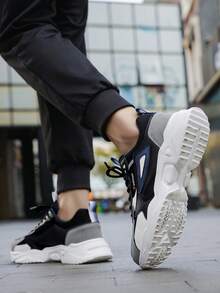 Men's Black & Gray Mesh Patchwork Design Comfortable Sneakers, Fashionable Black Casual Outdoor Sports Shoes For All Seasons