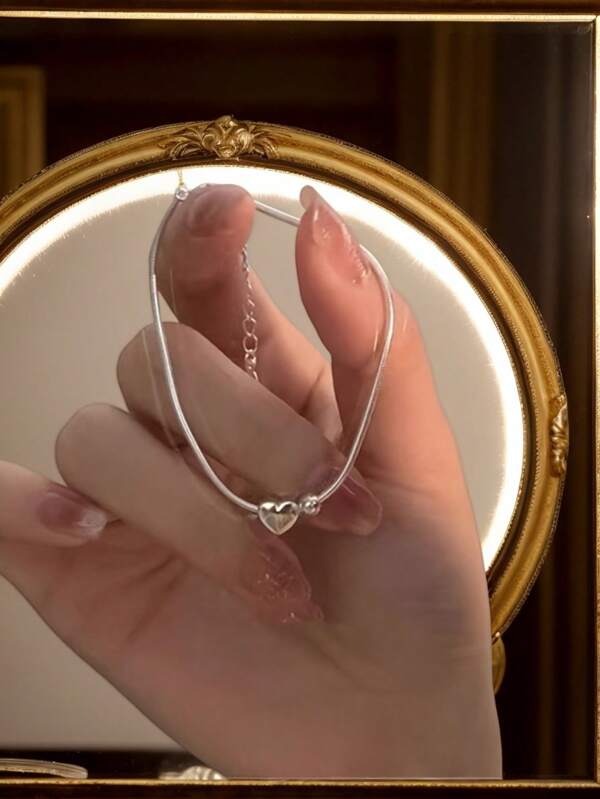 1 pieza Elegante pulsera con colgante en forma de corazón de acero inoxidable color plateado, resistente al desgaste, opción perfecta para San Valentín, aniversario, uso diario de moda, adecuada para la vida diaria y regalos festivos de San Valentín, mamá, madre, Día de la Madre
