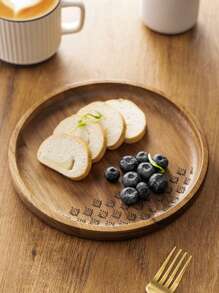 1pc Vintage Wooden Round Food Plate (20cm)