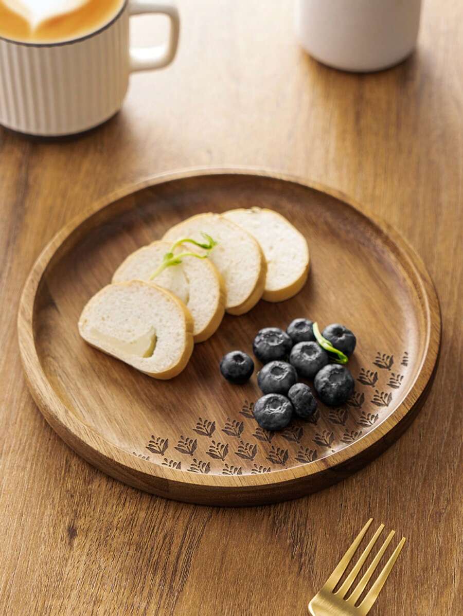 1pc Vintage Wooden Round Food Plate (20cm)