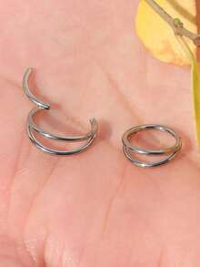 1pc Stainless Steel Double Line Nose Ring, Minimalist & Fashion Hiphop Streetwear Accessory, Unisex, Suitable For Daily & Party Wear - Multicolor - View 3