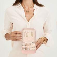 Travel Jewelry Case Bridesmaid Gifts Box,3 Pack Small Jewelry Box Mini Jewelry Organizer,PU Leather Portable Earring Storage Box For Women Girls Bridesmaid Proposal Gifts - 白色 - 查看 4