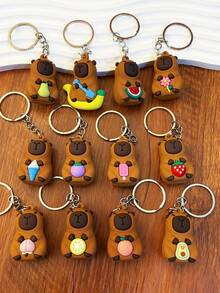 1/4 件可爱水豚水果钥匙扣 - 可爱硅胶卡通动物钥匙扣，适合夏季派对礼物、毕业礼物、返校礼物、朋友和情侣礼物 - 香蕉、鳄梨、西瓜、冰淇淋风格汽车配件哥特 Y2k - 多色 - 查看 11