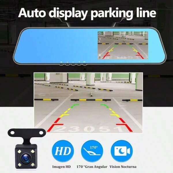 Câmera de painel Silver de 5,0 polegadas com dois canais e câmera frontal e traseira, visão noturna HD 1080p, lente super grande angular de 170°, tela IPS de 5 polegadas, sensor G, detecção de movimento
