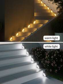 太阳能台阶灯，暖白太阳能楼梯灯，太阳能户外照明，从黄昏到黎明亮起，适用于花园台阶、甲板、门廊、庭院 - 黑色 - 查看 7