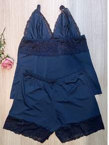Baby Doll Microfiber Lace Comfort Without Padded Pajamas Short Doll - 540 - 藏蓝色 - 查看 4
