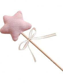 1pc Pink Fabric Star Magic Wand With Golden Ribbon - Ideal For Birthday Party Decor & Gifts, Versatile Holiday Accessory For Wedding Anniversar Party Decorations - Multicolor - View 1