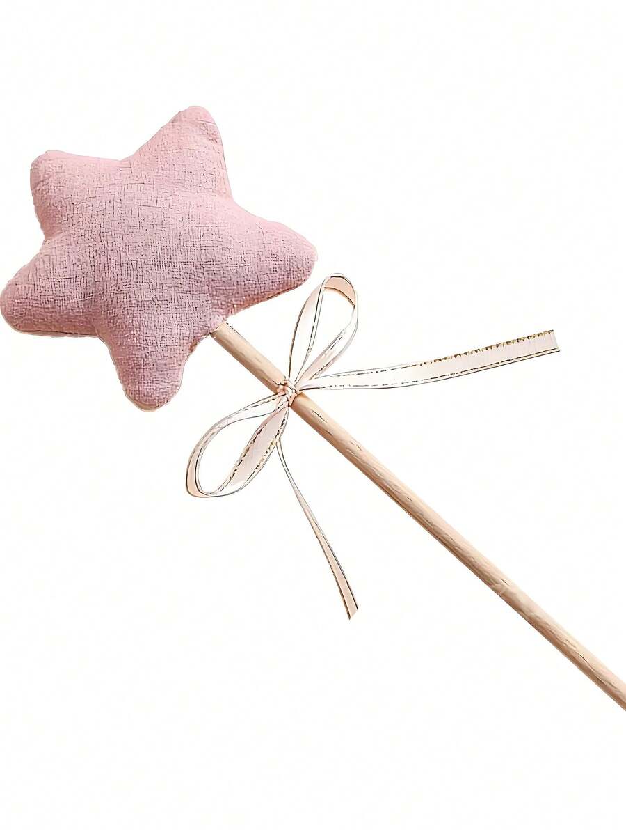 1pc Pink Fabric Star Magic Wand With Golden Ribbon - Ideal For Birthday Party Decor & Gifts, Versatile Holiday Accessory For Wedding Anniversar Party Decorations - Multicolor - View 1
