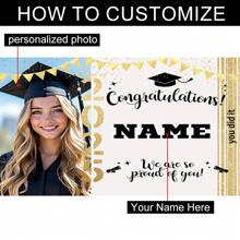1pc Personalized 2025 Graduation Portrait & Name Custom Party Banner, Polyester Fabric, Graduation Themed Photo Background Suitable For Home, Outdoor, Yard, Classroom, Decor