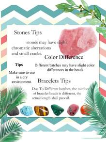 1 pieza Pulsera elástica con cuentas de estilo bohemio con sandía y cuarzo fantasma, cuentas redondas de piedras naturales, accesorio diario y festivo para mujer, se ajusta a todas las estaciones