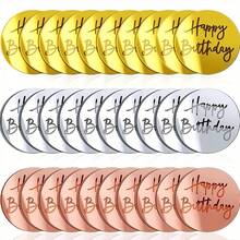 30 piezas Decoraciones para pastel de acrílico con mensaje "Feliz Cumpleaños", en forma de círculo/corazón/hexágono con efecto espejo, en colores dorado + oro rosa + plata, adecuadas para decorar pasteles en fiestas de cumpleaños - Multicolor - Ver 3