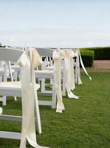 1/5/10Pcs Satin Wedding Chair Bows With Long Tails 43.3In Wedding Aisle Decorations Sashes With Ties White Chair Sashes Draping Ribbons Bows For Wedding Banquet Party Bridal Shower Events Paty Decoration
