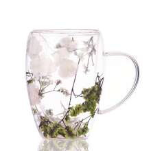 1 件独特的干花装饰双层玻璃杯，透明隔热杯带手柄，创意牛奶/果汁杯，送给女性的精美礼物，国庆节，返校季，万圣节，圣诞节礼物选择，开幕式，沙特咖啡杯。夏季咖啡杯，粉色马克杯，送给男朋友的礼物