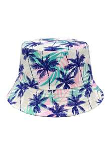 Cappello a secchiello stampato con albero di cocco su entrambi i lati, cappello da sole casual da esterno con protezione, adatto per uomo e donna, ideale per viaggi e vacanze