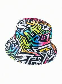 1pc Unisex Fashion Hip Hop 90s 80s Geometric Graffiti Vintage Street Style Reversible Bucket Hat, Versatile For Casual & Commuting