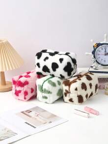 1pc Pillow-Shaped Pencil Case, Heart Pattern Stationery Storage Bag, Office Desktop Finishing Necessities, School Supplies, Valentine's Day Gift - Multicolor - View 2