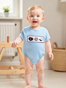 Baby Boys Rompers Baseball Pattern Round Neck Short Sleeve Summer Clothes Bodysuits Jumpsuits - Blue - View 5