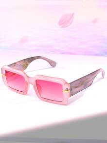 1pc Unisex Candy-Colored Y2K Retro Rectangle Glasses, Street Fashion Accessory - Pink - View 2