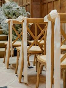 1/5/10Pcs Satin Wedding Chair Bows With Long Tails 43.3In Wedding Aisle Decorations Sashes With Ties White Chair Sashes Draping Ribbons Bows For Wedding Banquet Party Bridal Shower Events Paty Decoration