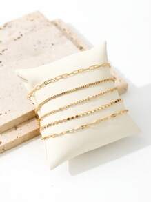 Set de 5 pulseras de cadena de moda para mujeres (la cantidad de cuentas y cadena es aleatoria, basada en una longitud fija)