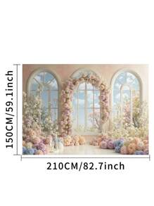 1pc Colorful Windowsill Flowers Arch Photography Backdrops Floral Vaulted Windows Party Banner 59.1*39.4/82.7*59.1/106.3*70.9 Inches Blooming Photo Background Newborn Shower Birthday Wedding Decoration Supplies