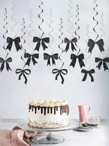 12pcs/Set Black Bow Party Hanging Swirls Decorations, Bow Birthday Party Decorations, Birthday Party Bow Party Decorations For Bow Birthday Shower Rustic Wedding Bridal Shower Babyshower Bachelorette Party Decor Mother's Day Graduation - Black - View 3