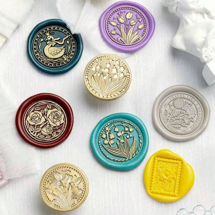 Fantasy Plant Series Wax Seal Stamp, Copper Head Asymmetrical Embossed Seal, Envelope Sealer, Wax Stamp For Journal, Christmas Vintage Removable Brass Suitable For Wedding Invitations,Back To School,School Supplies - one-size - View 1