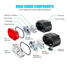 [Super Bright Bicycle Lights] Front & Rear Set, One-Key Quick Release, USB Rechargeable + 350mAh Battery Life, IPX4 Waterproof & Rainproof Design, Night Riding Safety Warning Light