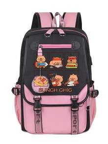 Cute Cartoon Capybara Backpack, Large Capacity Student Backpack, Laptop Bag - Pink - View 1