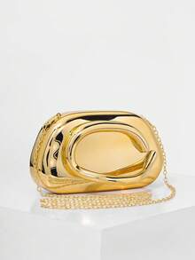 复古金属盒式手拿包、晚宴包、正式派对包、礼服包、舞会包、金色婚礼包、新娘包、女士链条斜挎包 - 金色 - 查看 2