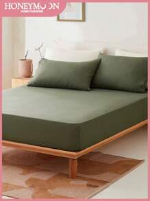1pc Supersoft Plain Fitted Sheet, Lightweight Cloud-Like Feel Bedding,14inch/35cm Deep Pocket, For All Size Bed -Twin, Full, King, Queen Size Sheet