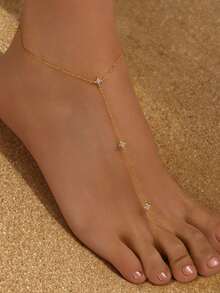 BALMORA 1 Piece Of Elegant And Fashionable S925 Sterling Silver Inlaid With Cubic Zirconia Flower Ankle Chain, Multi-Layer Stacked Toe Chain, Foot Accessory, Summer Daily Beach Vacation Outfit - Gold - View 1