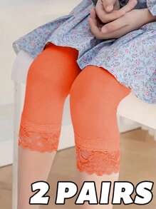 2/3/4/5 Pairs Lace-Trimmed Candy Color Girls 3/4 Leggings & Capri Shorts, Spring/Summer