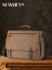 NEWHEY Men's Briefcases 15.6 Inch Waterproof Laptop Briefcase Canvas Executive Briefcase For Men With Adjustable Crossbody Strap Vintage - Coffee Brown - View 1