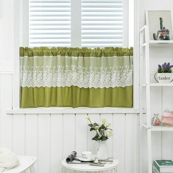 1pc Lace Short Curtain, Polyester Sill Curtain Sun Shade For Kitchen, Cafe, Living Room, Bedroom, Home Decor