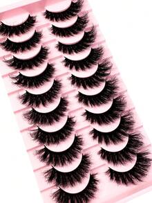 10pairs Natural Russian Strip Lashes 20mm Mink Lashes 3D Mink Eyelashes 100% Cruelty Free Lashes Handmade Reusable Fluffy Natural Eyelashes False Lashes Makeup - 黑色 - 查看 3