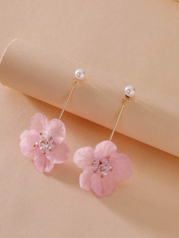 1 Pair Colorful 3D Crystal Flower Resin Stud Earrings, Orange