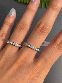 1pc Classic Eternity Wedding Band Ring With 2.0mm Moissanite, 925 Silver Plated 18K, Suitable For Daily Wear, Party, And Dates