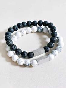 Bracelet personnalisé en perles de pierre de lave naturelle, simple et polyvalent, bracelet cadeau fait main en pierre paon mate