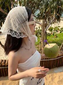 1pc Women's Lace Triangular Scarf, Lightweight Breathable Summer Headband, French Style Hair Accessories