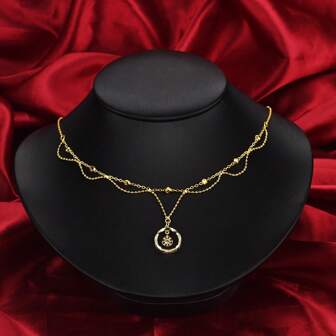 1 件优雅几何设计蕾丝吊坠项链，复古高端时尚领口项链，适合婚礼、正式活动，完美礼物